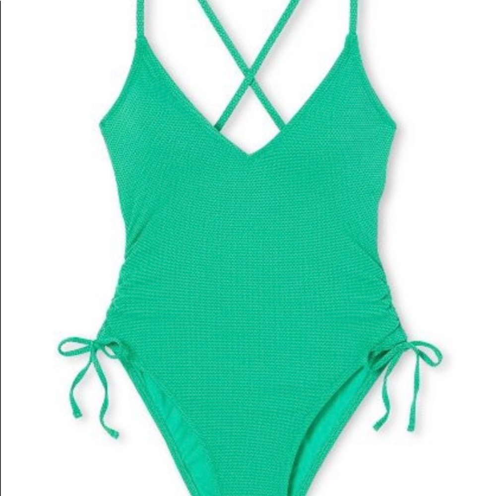 NWT Women's Deep V-Neck Textured One Piece Swimsuit - Stoney Clover Lane